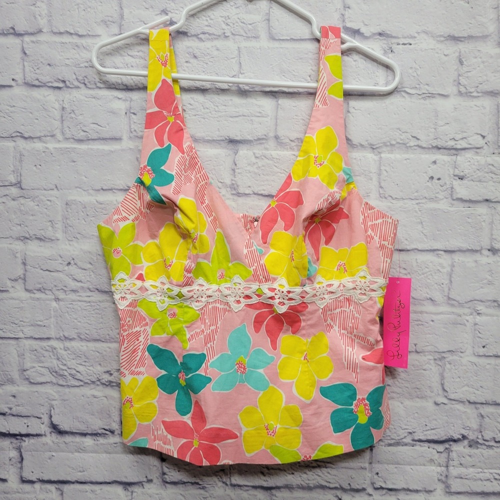 NWT Lilly Pulitzer Halter Top Sz 12‎ Retro Floral Lace Tankini Fairycore Twee